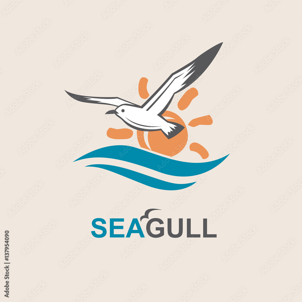 Naklejka premium seagull icon with sea waves