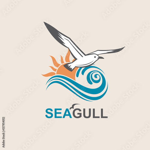 seagull icon with sea waves