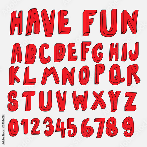 hand drawn 3d cartoon font collection