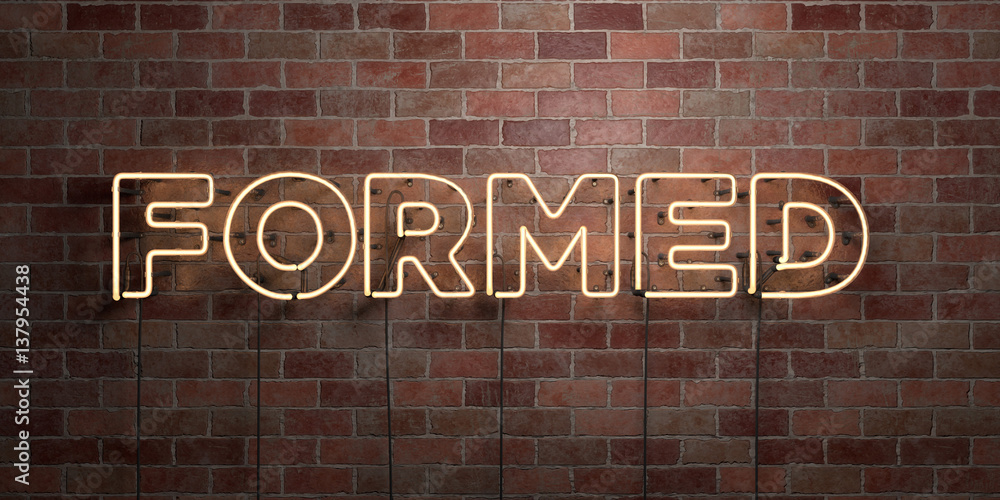 FORMED - fluorescent Neon tube Sign on brickwork - Front view - 3D rendered royalty free stock picture. Can be used for online banner ads and direct mailers.. FORMED - fluorescent Neon tube Sign on brickwork - Front view - 3D rendered royalty free stock picture. Can be used for online banner ads and direct mailers..