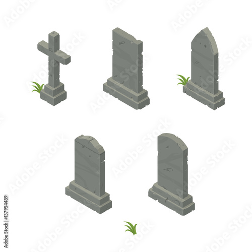 Isometric Vector Gravestone Icon Set.

Tombstones concept for death and burial.
