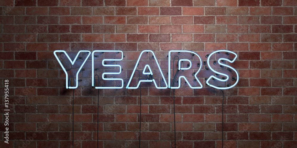 Fototapeta premium YEARS - fluorescent Neon tube Sign on brickwork - Front view - 3D rendered royalty free stock picture. Can be used for online banner ads and direct mailers..