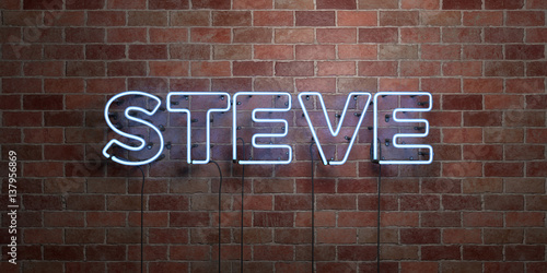 STEVE - fluorescent Neon tube Sign on brickwork - Front view - 3D rendered royalty free stock picture. Can be used for online banner ads and direct mailers.. photo