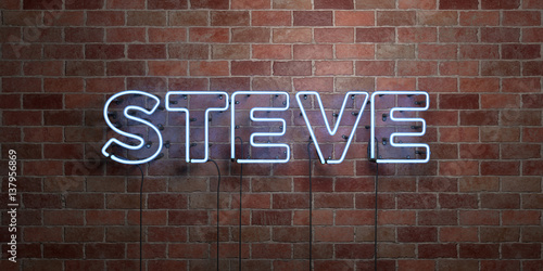 Foto STEVE - fluorescent Neon tube Sign on brickwork - Front view - 3D rendered royalty free stock picture