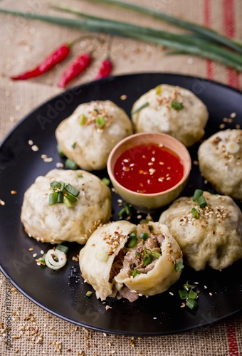 Dim sum with goose and chilli sauce photo