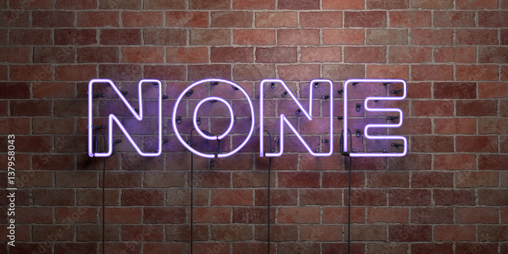 NONE - fluorescent Neon tube Sign on brickwork - Front view - 3D rendered royalty free stock picture. Can be used for online banner ads and direct mailers.. - obrazy, fototapety, plakaty 