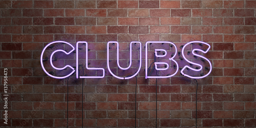 Obraz premium CLUBS - fluorescent Neon tube Sign on brickwork - Front view - 3D rendered royalty free stock picture. Can be used for online banner ads and direct mailers..