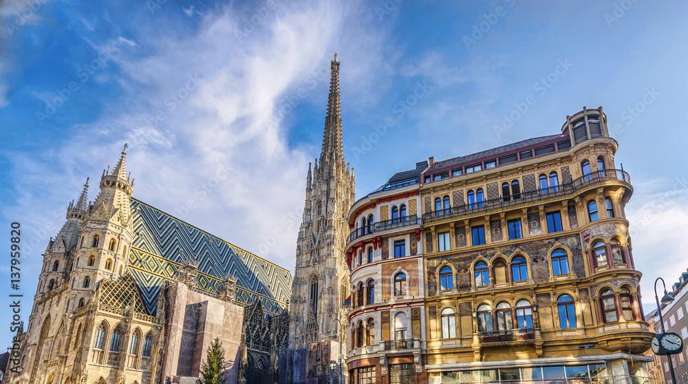 St stephen cathedral on stephansplatz in vienna, austria, blue sky on a sunny day