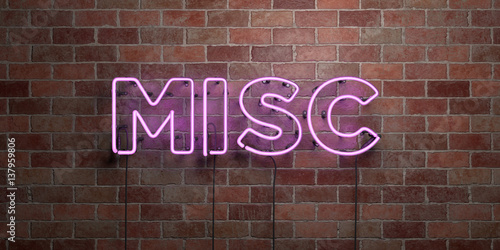 MISC - fluorescent Neon tube Sign on brickwork - Front view - 3D rendered royalty free stock picture. Can be used for online banner ads and direct mailers.. photo