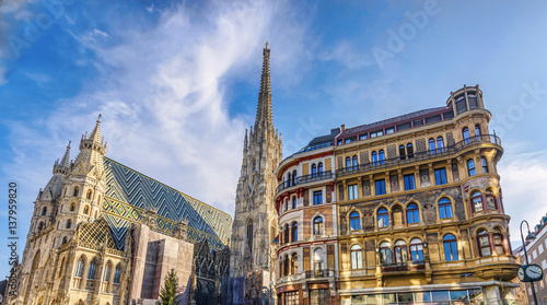 St stephen cathedral on stephansplatz in vienna, austria, blue sky on a sunny day photo
