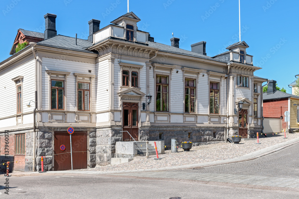 Buildings, architecture, streets in Old Town in Porvoo, Finland