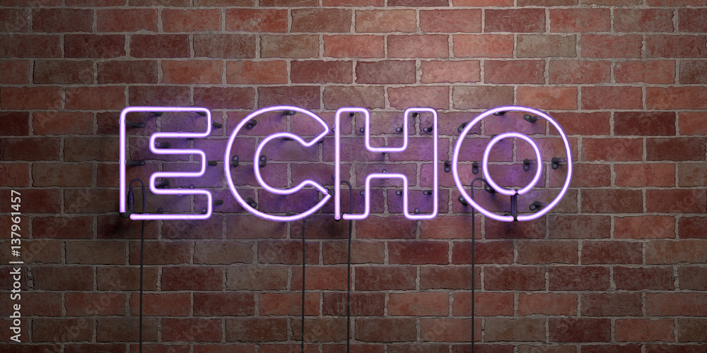 Obraz premium ECHO - fluorescent Neon tube Sign on brickwork - Front view - 3D rendered royalty free stock picture. Can be used for online banner ads and direct mailers..