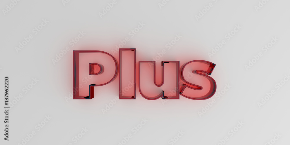 Plus - Red glass text on white background - 3D rendered royalty free stock image. Plus - Red glass text on white background - 3D rendered royalty free stock image.