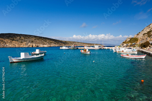 Fishing boats in the harbor of Iraklia island in Lesser Cyclades, Greece. © milangonda
