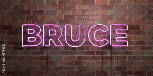 Εκτύπωση καμβά BRUCE - fluorescent Neon tube Sign on brickwork - Front view - 3D rendered royalty free stock picture
