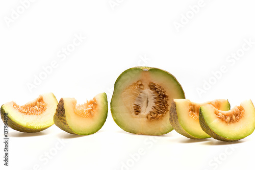 yellow melon slice isolated on white, copy space