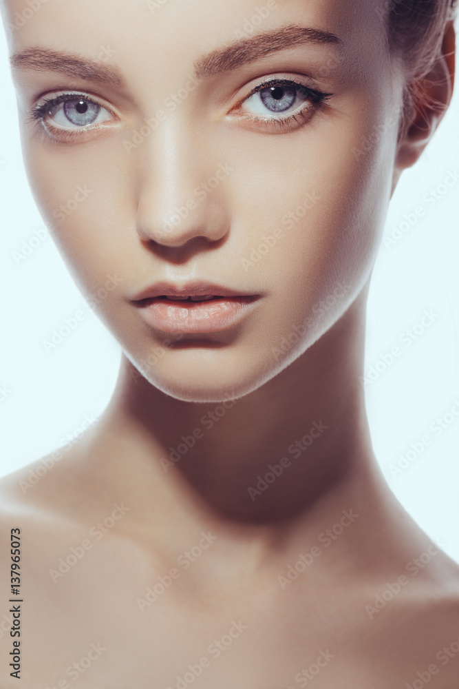 Beautiful face of young teen woman with clean fresh skin. Beautiful face of young teen woman with clean fresh skin.