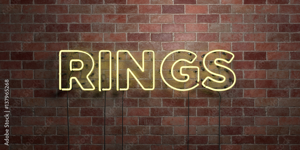Fototapeta premium RINGS - fluorescent Neon tube Sign on brickwork - Front view - 3D rendered royalty free stock picture. Can be used for online banner ads and direct mailers..