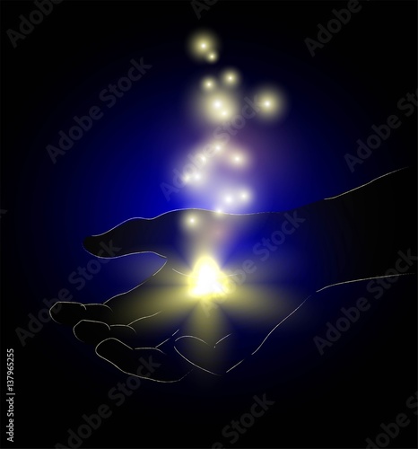 illustrazione fantastica di mano con luci