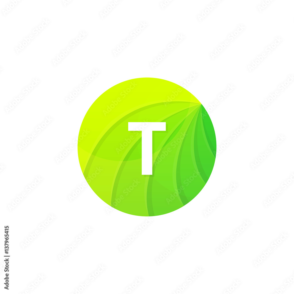 Abstract green circle ecology symbol. Clean organic icon letter T logo sign vector design Abstract green circle ecology symbol. Clean organic icon letter T logo sign vector design