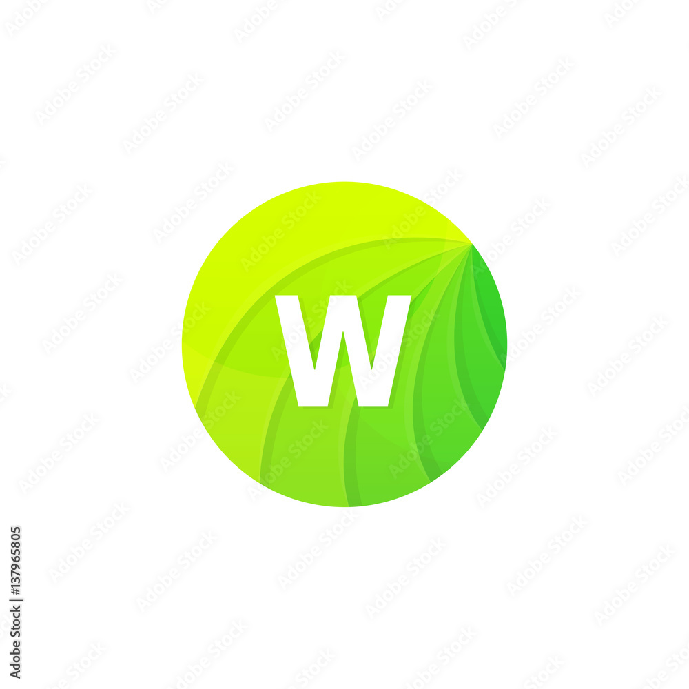 Abstract green circle ecology symbol. Clean organic icon letter W logo sign vector design Abstract green circle ecology symbol. Clean organic icon letter W logo sign vector design