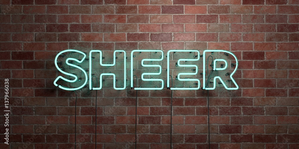 Fototapeta premium SHEER - fluorescent Neon tube Sign on brickwork - Front view - 3D rendered royalty free stock picture. Can be used for online banner ads and direct mailers..