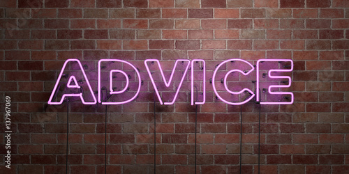 Tablou pe pânză ADVICE - fluorescent Neon tube Sign on brickwork - Front view - 3D rendered royalty free stock picture