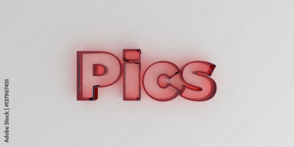 Pics - Red glass text on white background - 3D rendered royalty free stock image. Pics - Red glass text on white background - 3D rendered royalty free stock image.