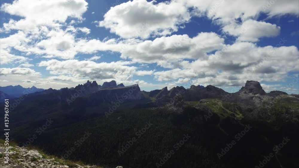 Panoramic view of beautiful landscape in Italian Dolomites. Footage of scenic summer mountains in Dolomites National Park, Italy. Panoramic view of beautiful landscape in Italian Dolomites. Footage of scenic summer mountains in Dolomites National Park, Italy.