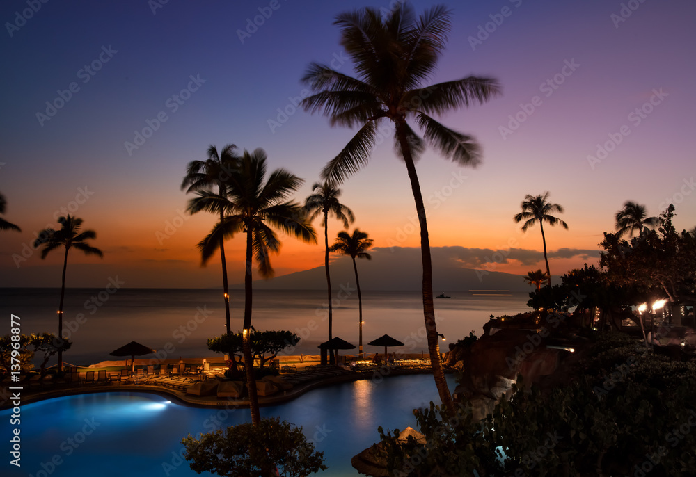 Hawai resort at sunset
