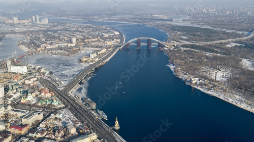 Aerial shot of the city with unmanned Kiev Ukraine