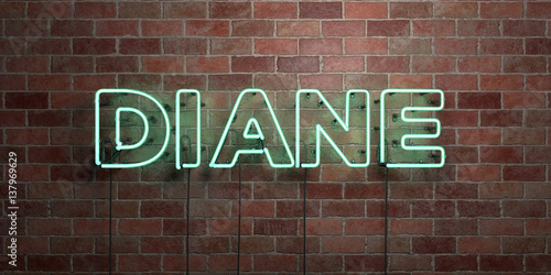 DIANE - fluorescent Neon tube Sign on brickwork - Front view - 3D rendered royalty free stock picture. Can be used for online banner ads and direct mailers..