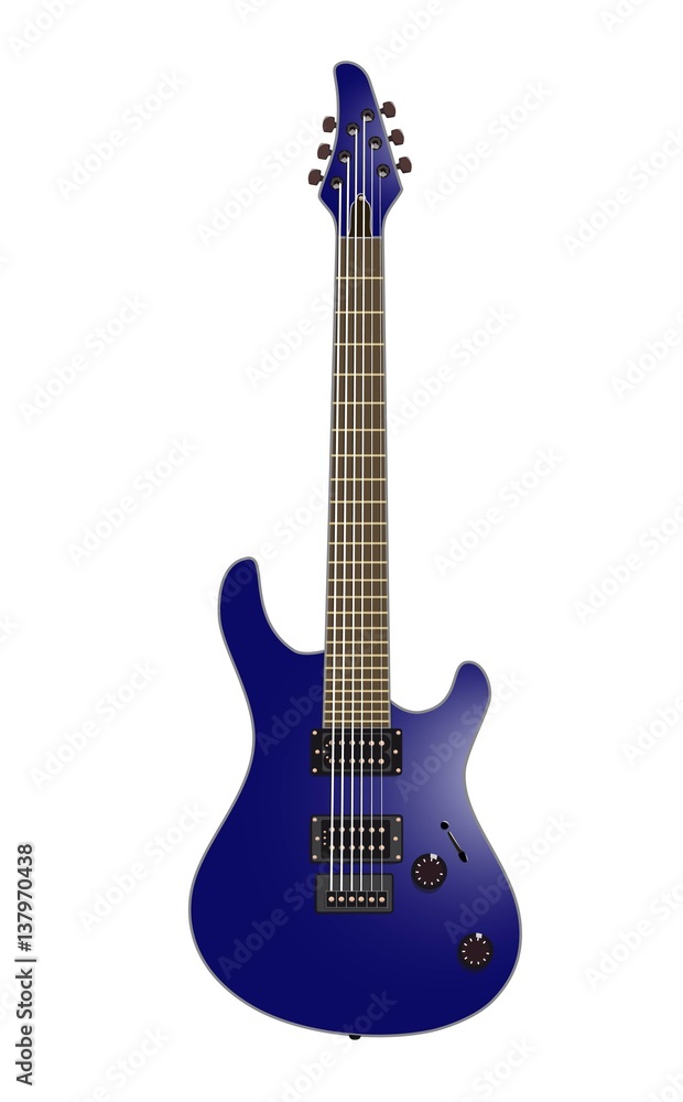 Beautiful rock electric guitar in color on a white background