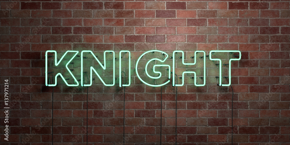 Obraz premium KNIGHT - fluorescent Neon tube Sign on brickwork - Front view - 3D rendered royalty free stock picture. Can be used for online banner ads and direct mailers..
