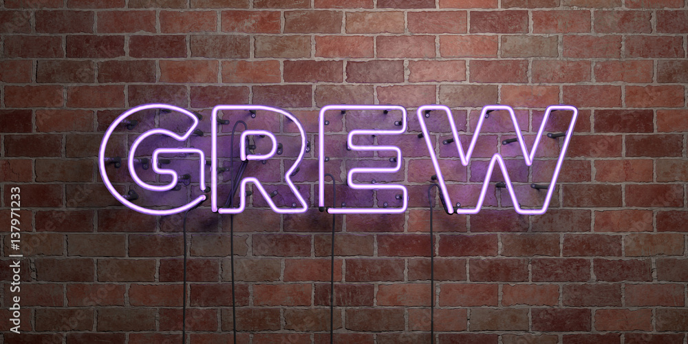 Fototapeta premium GREW - fluorescent Neon tube Sign on brickwork - Front view - 3D rendered royalty free stock picture. Can be used for online banner ads and direct mailers..