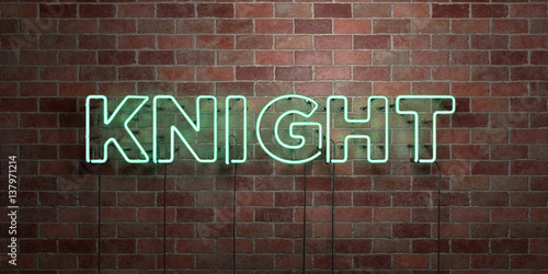 KNIGHT - fluorescent Neon tube Sign on brickwork - Front view - 3D rendered royalty free stock picture. Can be used for online banner ads and direct mailers..