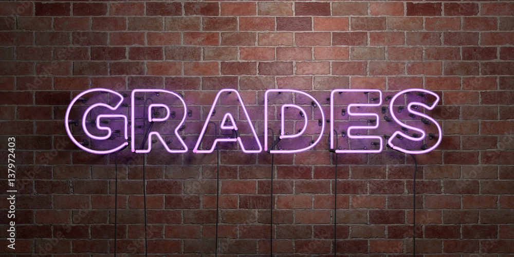 Obraz premium GRADES - fluorescent Neon tube Sign on brickwork - Front view - 3D rendered royalty free stock picture. Can be used for online banner ads and direct mailers..