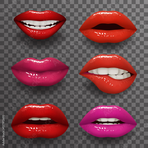 Woman lips stylish slightly open mouth isolated 3d realistic fashion mockup transparent background design vector illustration