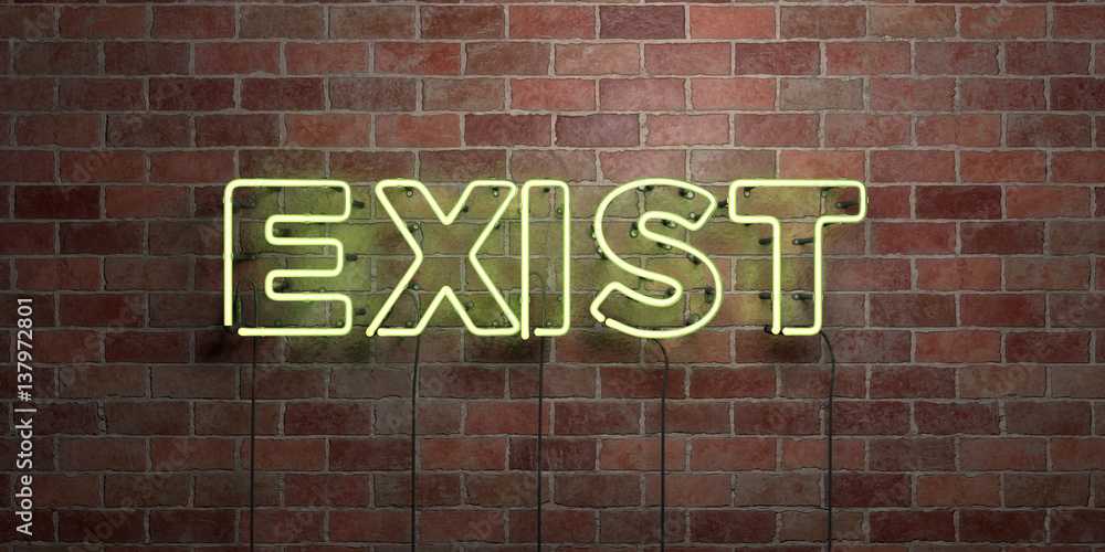 EXIST - fluorescent Neon tube Sign on brickwork - Front view - 3D rendered royalty free stock picture. Can be used for online banner ads and direct mailers.. EXIST - fluorescent Neon tube Sign on brickwork - Front view - 3D rendered royalty free stock picture. Can be used for online banner ads and direct mailers..