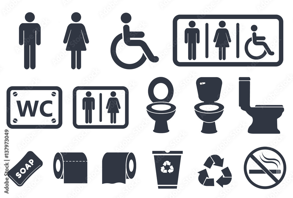 toilet vector icons set, male or female restroom wc Stock Vector | Adobe  Stock