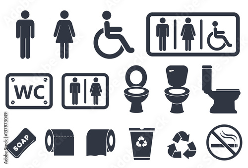 toilet vector icons set, male or female restroom wc photo