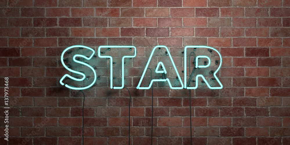 Obraz premium STAR - fluorescent Neon tube Sign on brickwork - Front view - 3D rendered royalty free stock picture. Can be used for online banner ads and direct mailers..