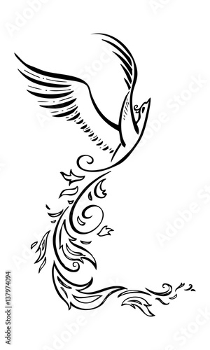 Decorative phoenix bird. Vector tattoo 