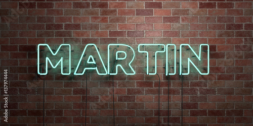 MARTIN - fluorescent Neon tube Sign on brickwork - Front view - 3D rendered royalty free stock picture. Can be used for online banner ads and direct mailers..
