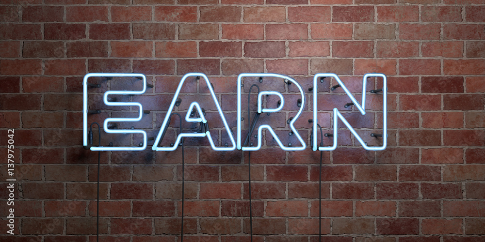 Obraz premium EARN - fluorescent Neon tube Sign on brickwork - Front view - 3D rendered royalty free stock picture. Can be used for online banner ads and direct mailers..