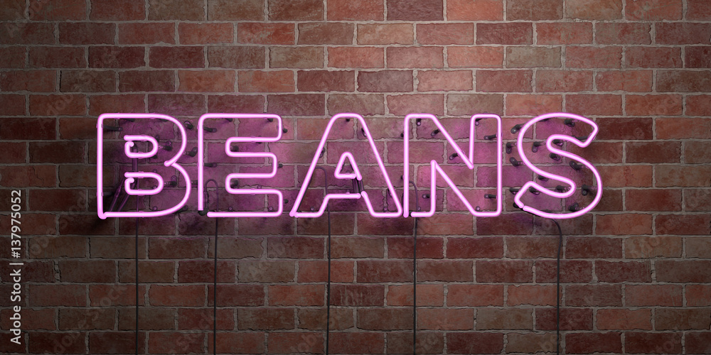 Obraz premium BEANS - fluorescent Neon tube Sign on brickwork - Front view - 3D rendered royalty free stock picture. Can be used for online banner ads and direct mailers..