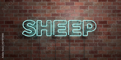 SHEEP - fluorescent Neon tube Sign on brickwork - Front view - 3D rendered royalty free stock picture. Can be used for online banner ads and direct mailers..