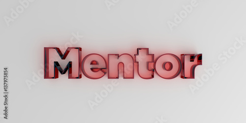 Mentor - Red glass text on white background - 3D rendered royalty free stock image.