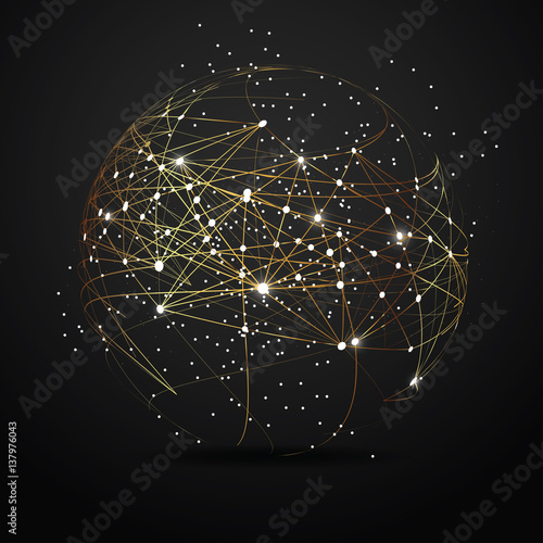 Point and curve constructed the sphere wireframe, technological sense abstract illustration.