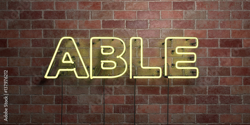 ABLE - fluorescent Neon tube Sign on brickwork - Front view - 3D rendered royalty free stock picture. Can be used for online banner ads and direct mailers.. © Chris Titze Imaging